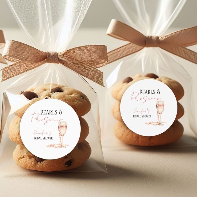 Sticker Rond Perles & Prosecco Fard Rose Fête de Mariage (Créateur téléchargé)