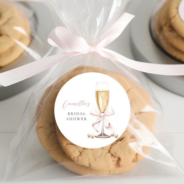 Sticker Rond Perles roses et bow de prosecco pour enterrement d (Créateur téléchargé)