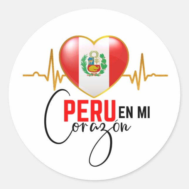 Sticker Rond Pérou en mi Corazon Fierté péruvienne (Devant)