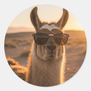 Sticker Rond Pérou Llama en lunettes de soleil