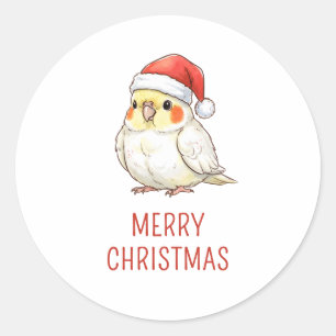 Sticker Rond Perroquet à tête de Noël personnalisé portant un c