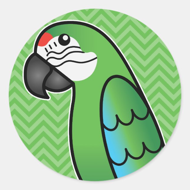 Sticker Rond Perroquet Ara Militaire de Dessin Animé (Devant)