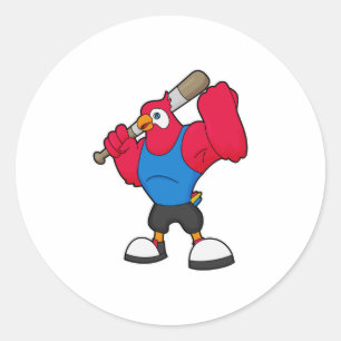 Sticker Rond Perroquet au baseball avec batte de baseball