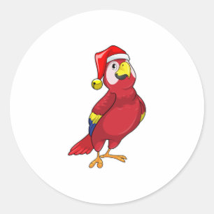 Sticker Rond Perroquet avec chapeau de Père Noël