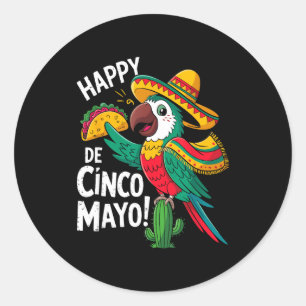 Sticker Rond Perroquet drôle chapeau sombrero cinco de mayo