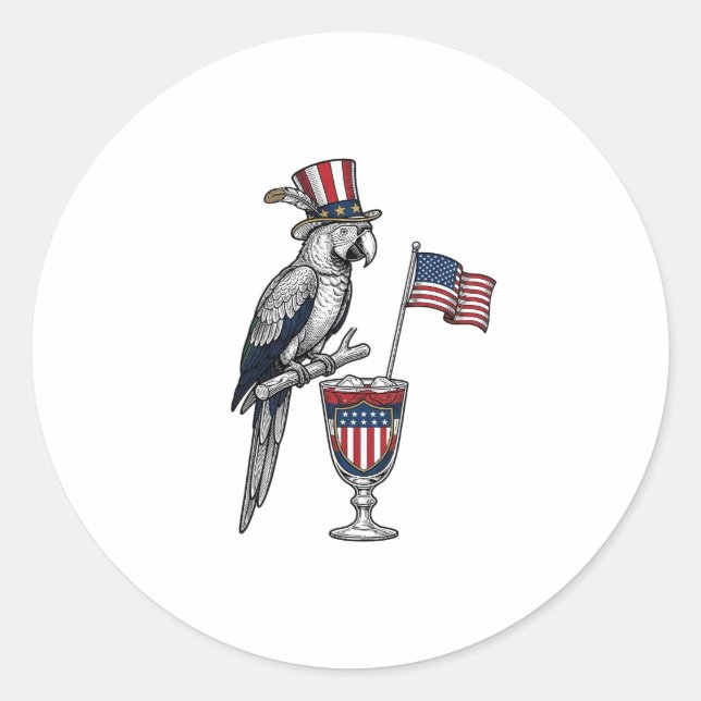 Sticker Rond Perroquet patriotique cocktail design vectoriel vi (Devant)