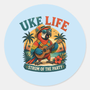 Sticker Rond Perroquet Uke Life – Îles Ukulele Oiseau