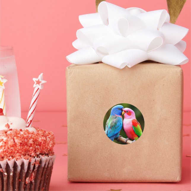 Sticker Rond Perroquets colorés perchés ensemble (Fête)