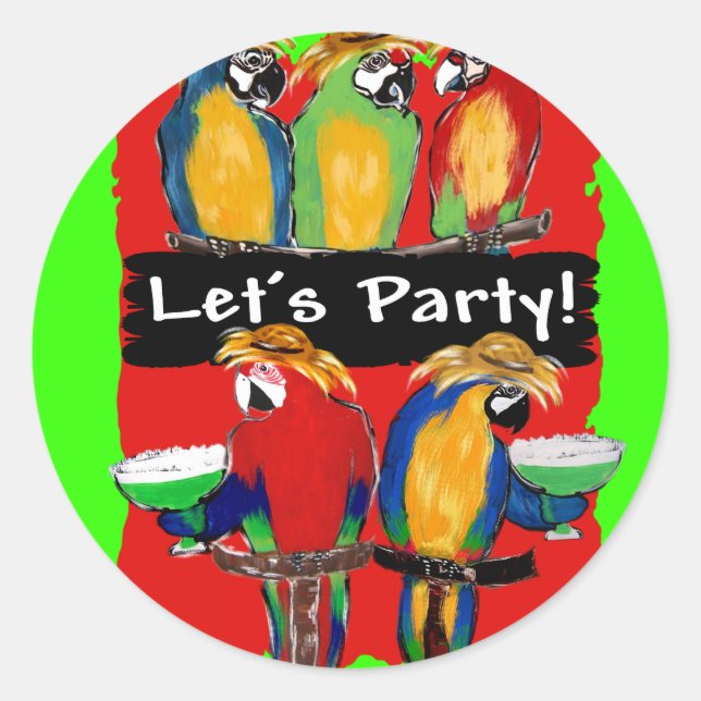 STICKER ROND PERROQUETS DE FÊTE (Devant)