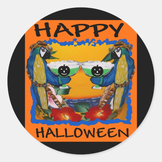 STICKER ROND PERROQUETS D'HALLOWEEN (Devant)
