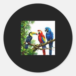 Sticker Rond Perroquets oiseaux tropicaux hawaii plage fête été