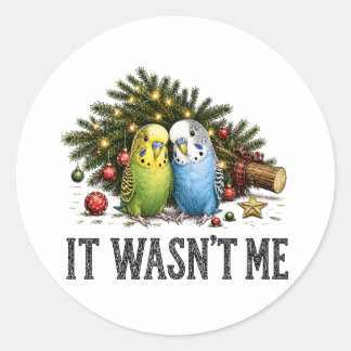 Sticker Rond Perruches drôles Noël C'était pas moi