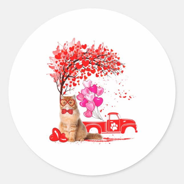 Sticker Rond Persian Cat Heart Tree Valentines Day  (Devant)