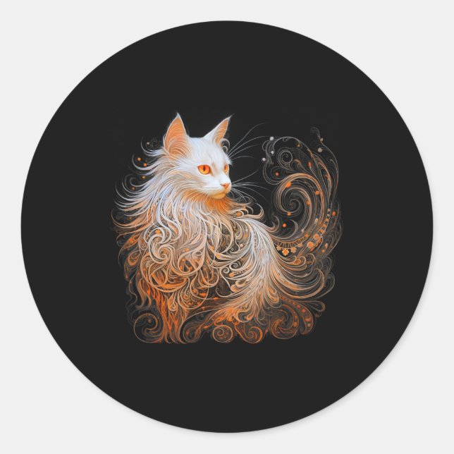 Sticker Rond Persiens orange Chat Long Cheveux mignon Kitten Lo (Devant)