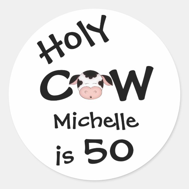 Sticker Rond Personalisé Funny Holy Cow 50e Anniversaire Humori (Devant)