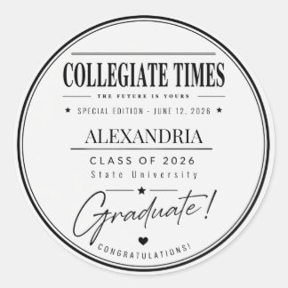 Sticker Rond Personalised Newspaper Graduation 2026