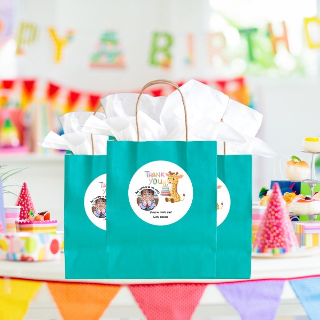 Sticker Rond Personalised Thank You - Cute Safari-Animal Themed (Giraffe Safari animal Thank You Favour Stickers)