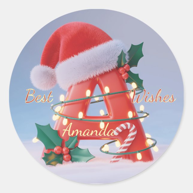 Sticker Rond Personalized Alphabet 'A' Christmas  (Devant)