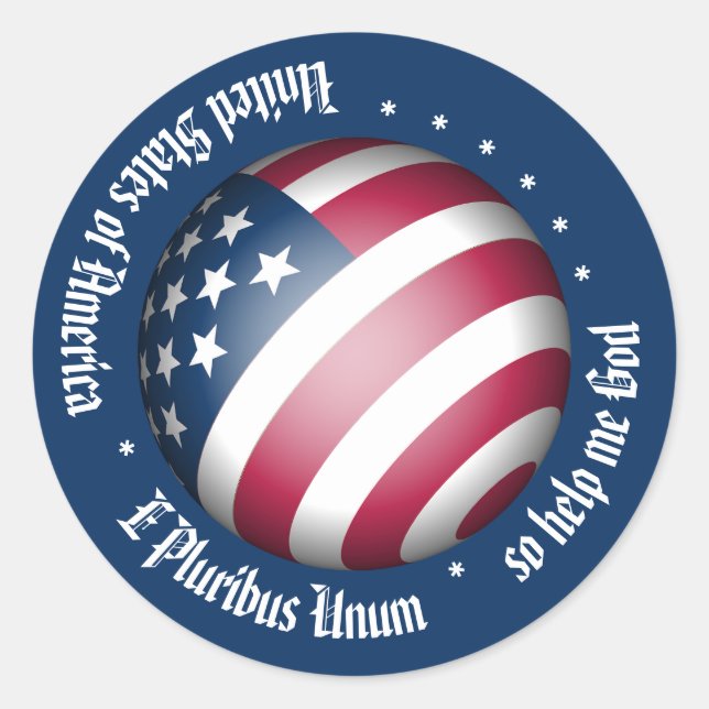 Sticker Rond Personalized American Flag Globe and USA Motto (Devant)