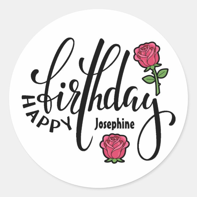 Sticker Rond Personalized Birthday Pink Rose  (Devant)