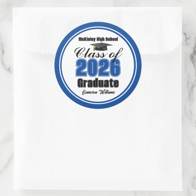 Sticker Rond Personalized Blue Class of 2026 Graduation Party (Sac)