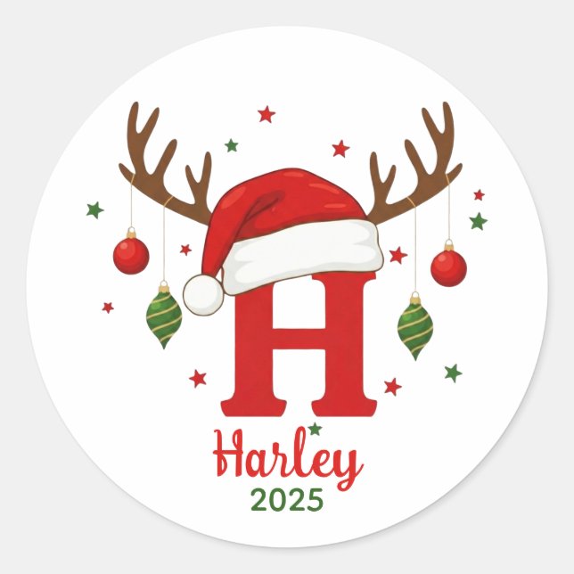 Sticker Rond Personalized Christmas Monogram H Santa Hat (Devant)