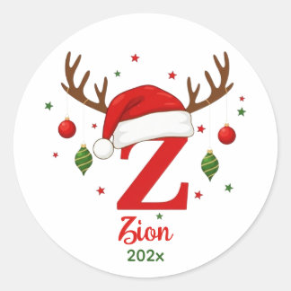 Sticker Rond Personalized Christmas Monogram Z Santa Hat