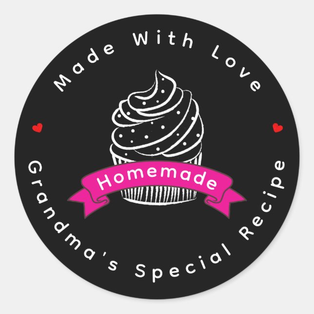 Sticker Rond Personalized Cupcake Homemade Made With Love (Devant)