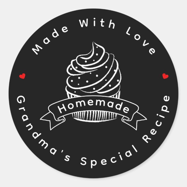 Sticker Rond Personalized Cupcake Homemade Made With Love (Devant)