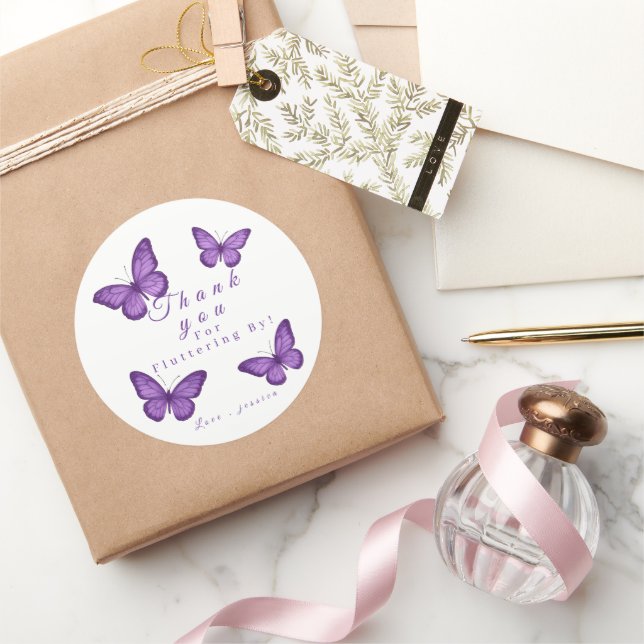 Sticker Rond Personalized Elegant Purple Butterfly Bridal  (Cadeaux)
