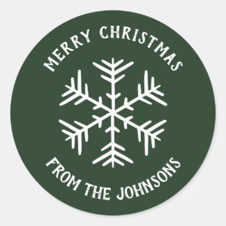 Sticker Rond Personalized Family Name Merry Christmas Snowflake