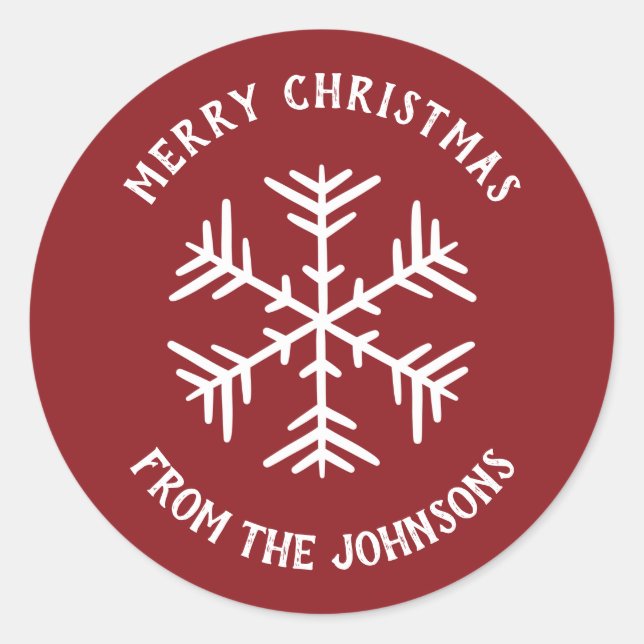 Sticker Rond Personalized Family Name Merry Christmas Snowflake (Devant)