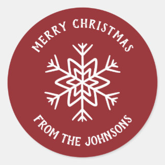 Sticker Rond Personalized Family Name Merry Christmas Snowflake