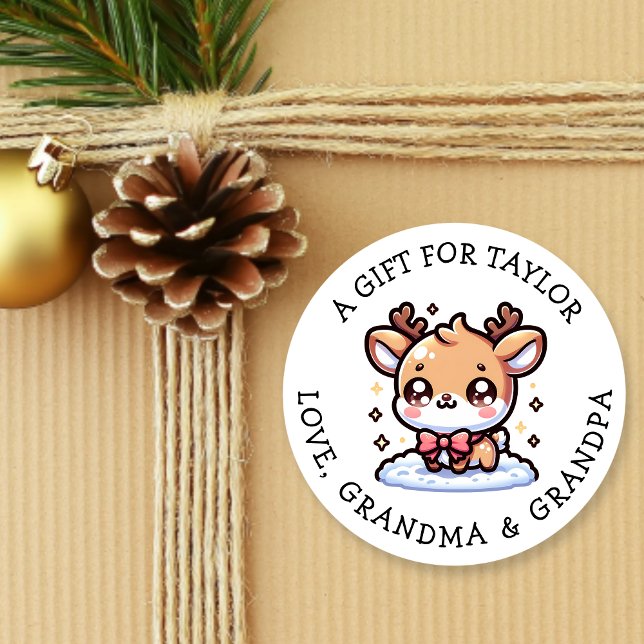 Sticker Rond Personalized Gift Tag Christmas | Cute Pink (Créateur téléchargé)