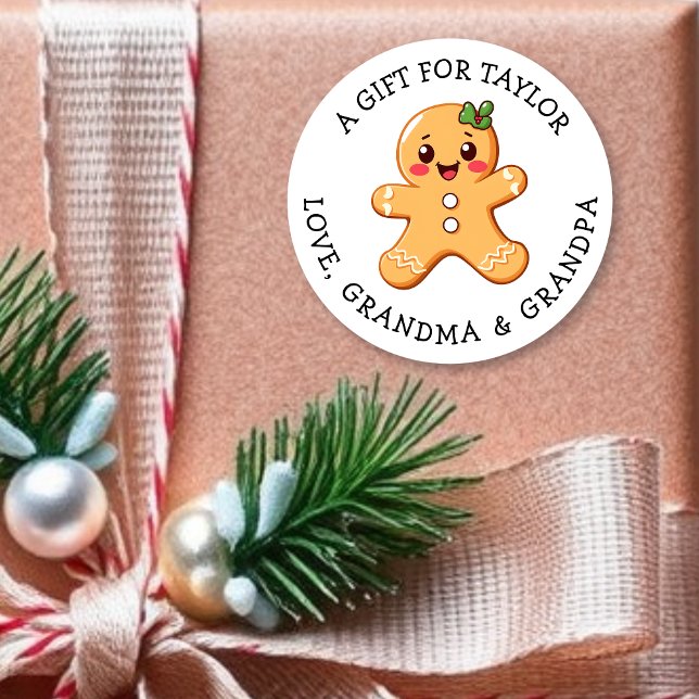 Sticker Rond Personalized Gift Tag Christmas | Cute Pink (Créateur téléchargé)