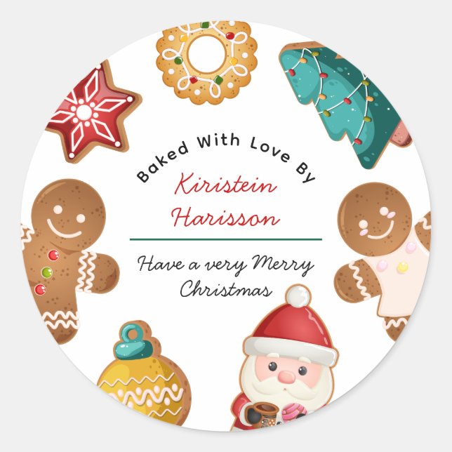Sticker Rond Personalized Gingerbread Christmas Cookies Baking (Devant)