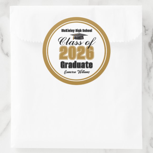 Sticker Rond Personalized Gold Class of 2026 Graduation Party (Sac)