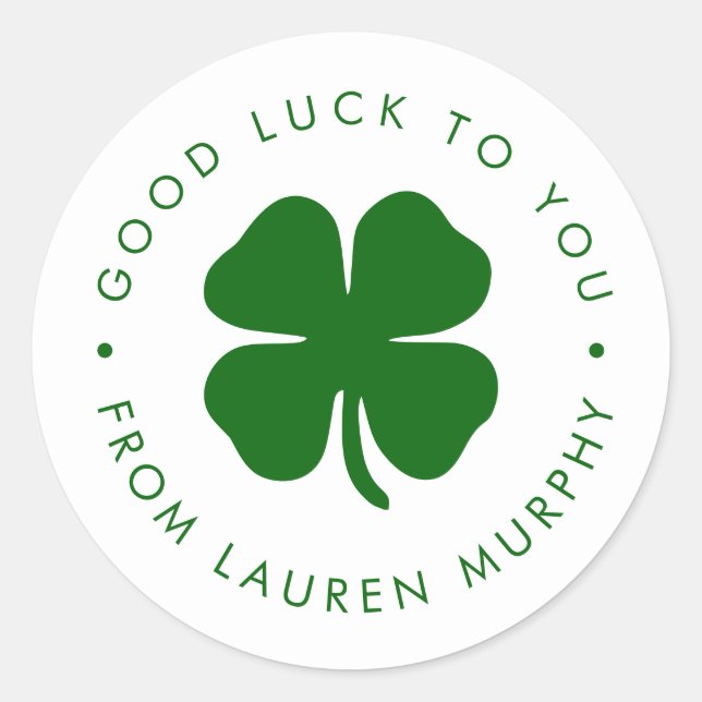 Sticker Rond Personalized Good Luck Green Clover  (Devant)