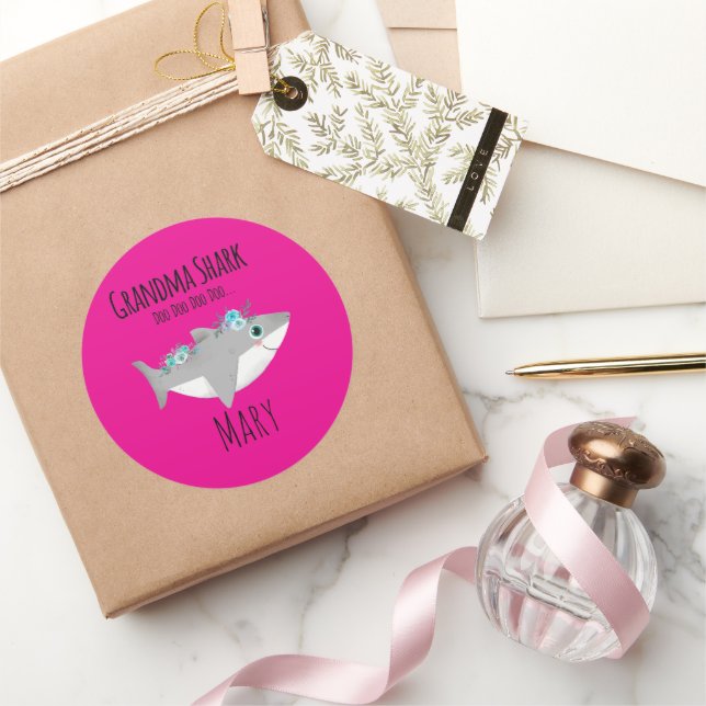 Sticker Rond Personalized Grandma Shark Doo Doo Doo (Cadeaux)