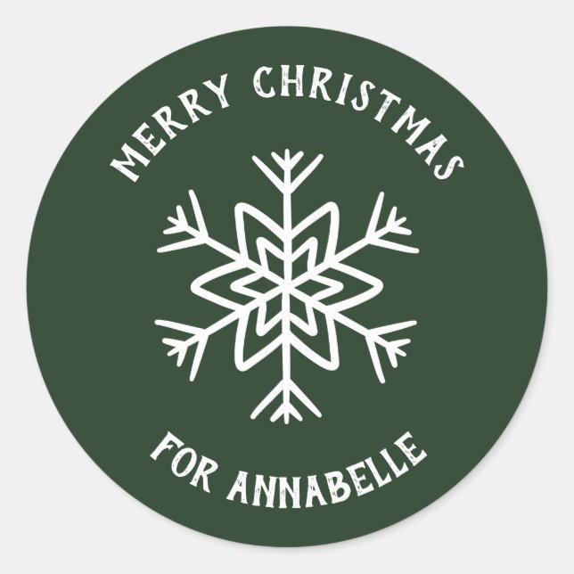 Sticker Rond Personalized Name Merry Christmas Snowflake (Devant)