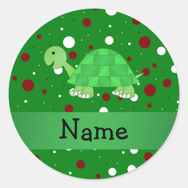 Sticker Rond Personalized name turtle christmas polka (Devant)