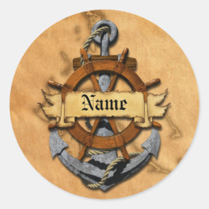 Sticker Rond Personalized Nautical Anchor And Wheel