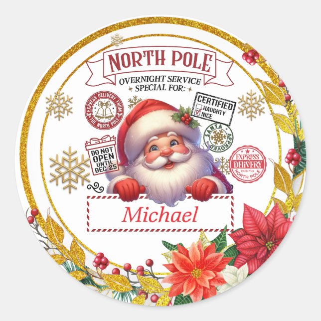 Sticker Rond Personalized North Pole Delivery Santa Christmas (Devant)