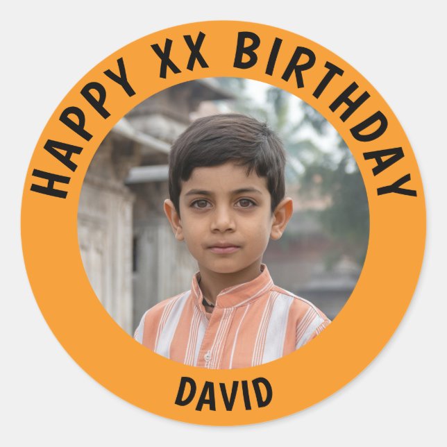 Sticker Rond Personalized Photo, Name And Age Birthday (Devant)