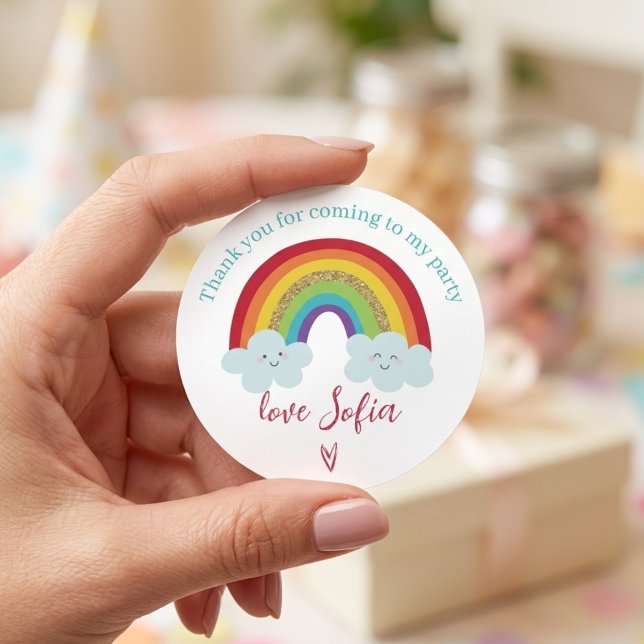 Sticker Rond Personalized Rainbow Birthday Thank You Party  (Créateur téléchargé)