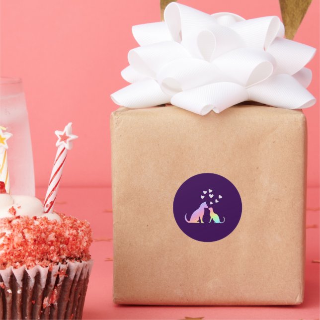 Sticker Rond Personalized Rainbow Dog and Cat Love Round Sticke (Fête)