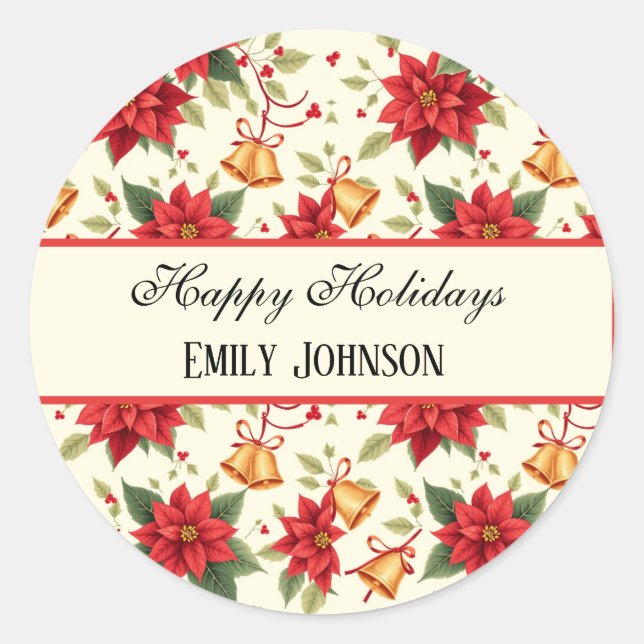 Sticker Rond Personalized Retro Christmas Floral Stationery  (Devant)
