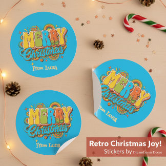 Sticker Rond Personalized Retro Christmas Groovy Name