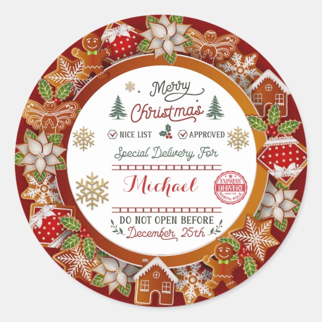 Sticker Rond Personalized Special Delivery North Pole Santa (Devant)