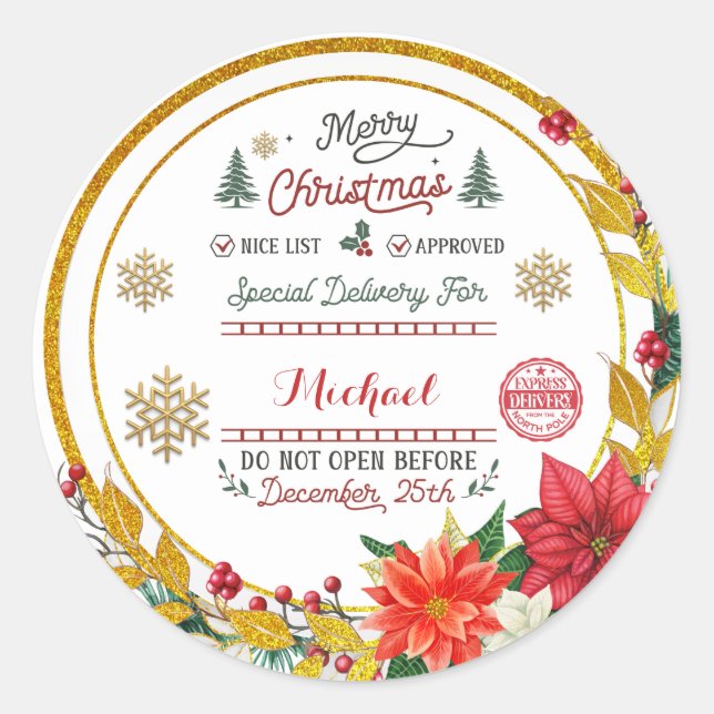 Sticker Rond Personalized Special Delivery North Pole Santa (Devant)